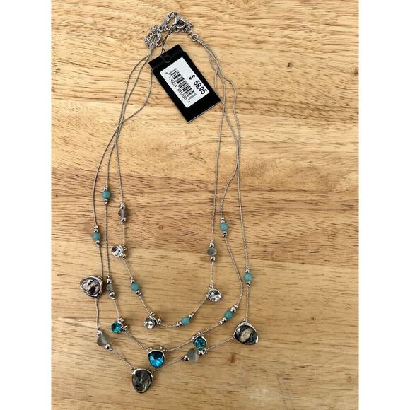 Ballet Teal Pearl Stone Three-Strand Fashion Statement Necklace Jewelry NEW - Picture 2 of 11
